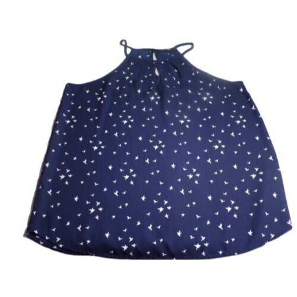 Papermoon Womens Halter Tank Top Size M Navy White Birds Keyholes Naturecore
